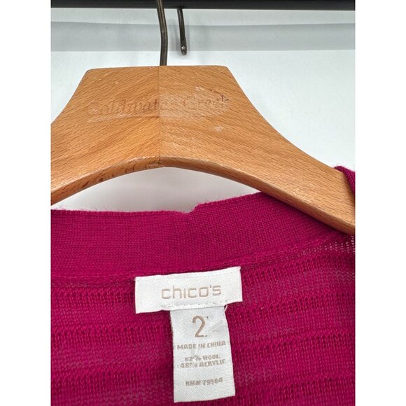 Chicos 2 Magenta Ribbed Open Front Cardigan Sweater Wool Blend Size Large - Picture 2 of 3